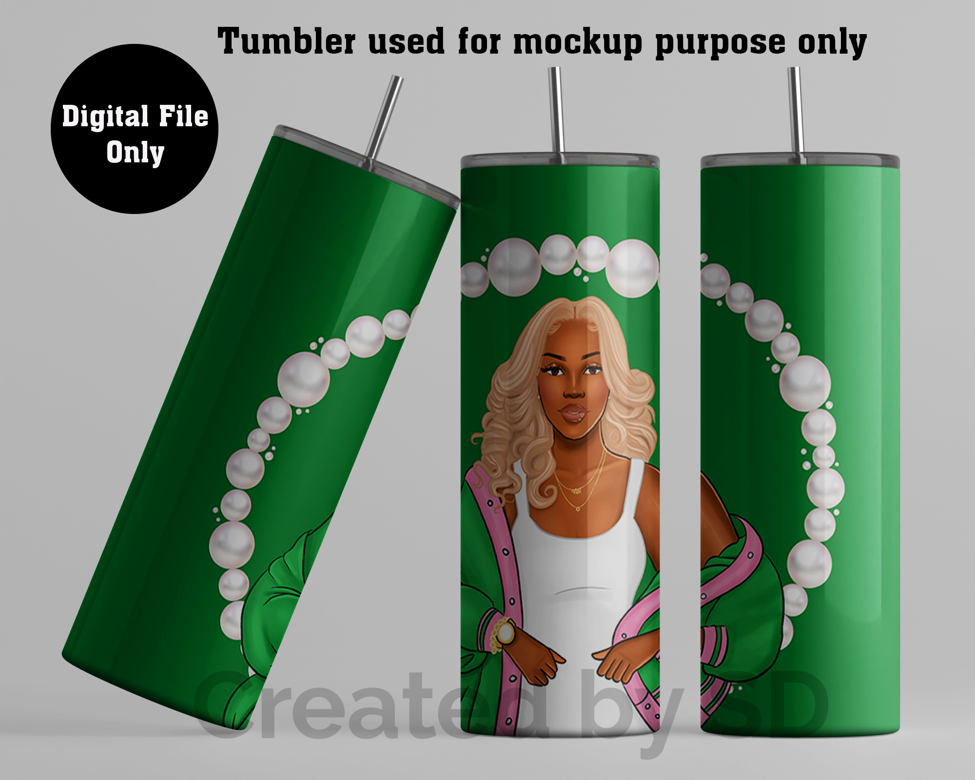 Sorority AKA Sublimation Green Tumbler Wrap – Created by SD